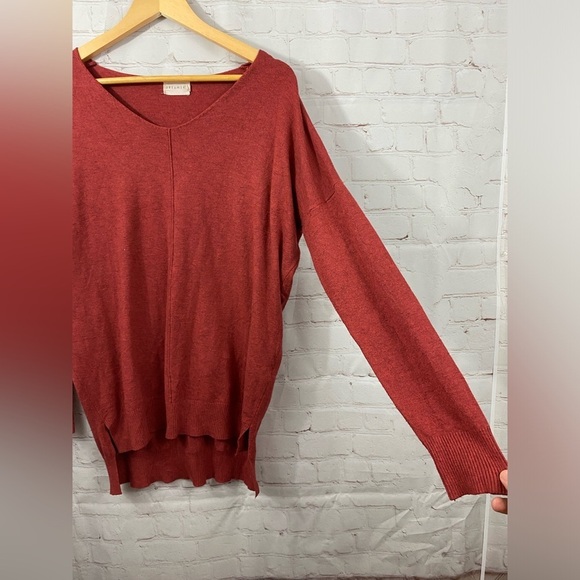 Dreamers Sweater Womens Size S/M Heather Brick Red Drop Shoulder Pullover V-Neck - Picture 4 of 7